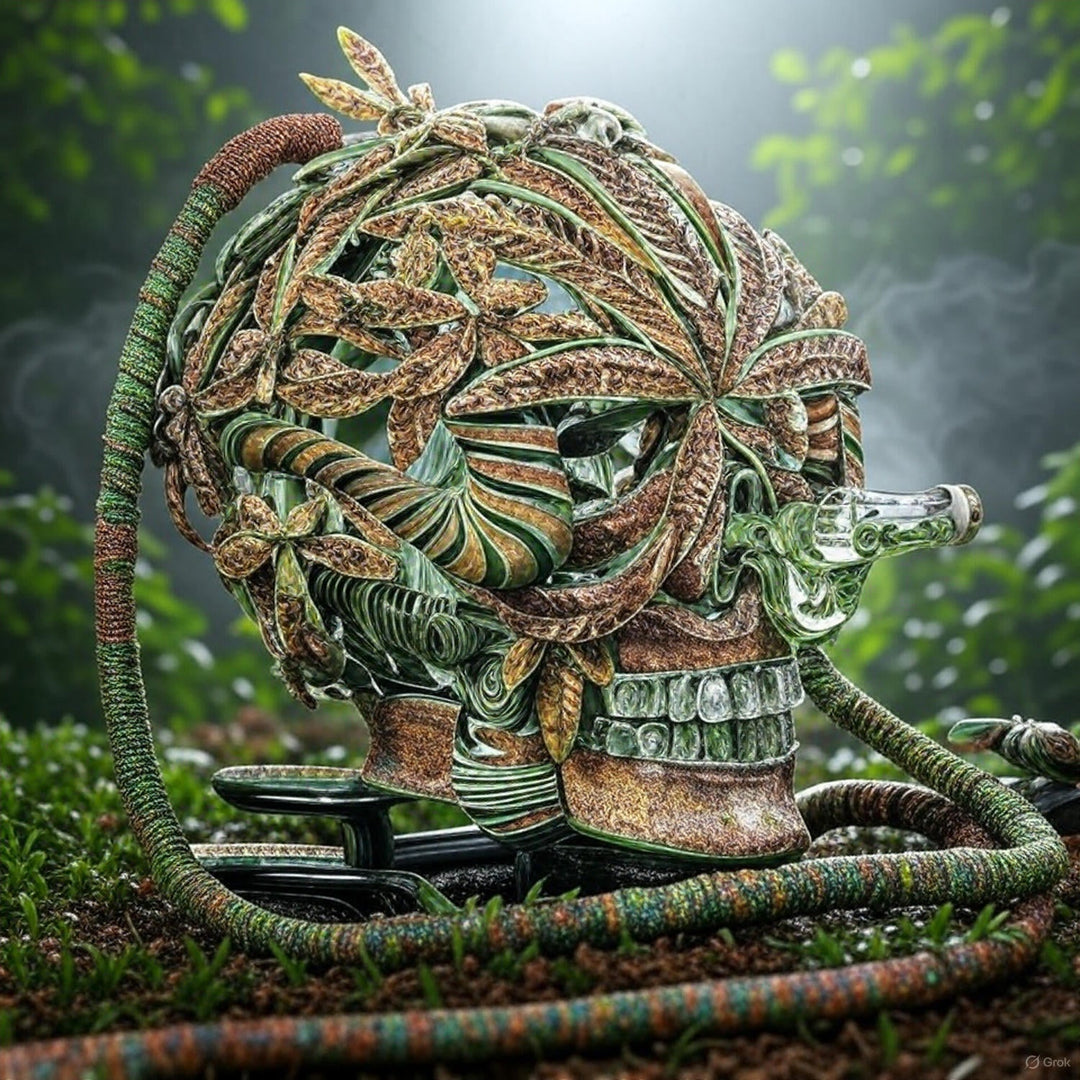 Mothership Glass x Mr Gray Cannabis Leaf Skull Bong - Elite craftmans ship on high end glass