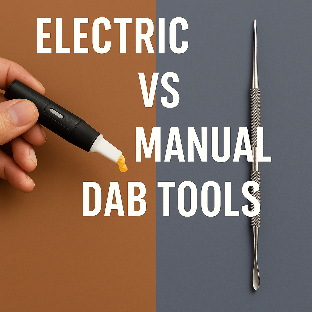 Side-by-side comparison of electric and manual dab tools showing heating elements, design differences, and usage convenience for concentrate users.