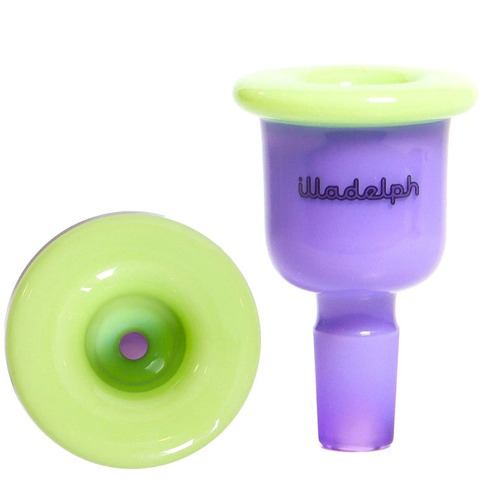 Illadelph 14/20 Single Hole Bell Slide Milky Green x Milky Purple — signature bell-shaped 14mm male glass slide