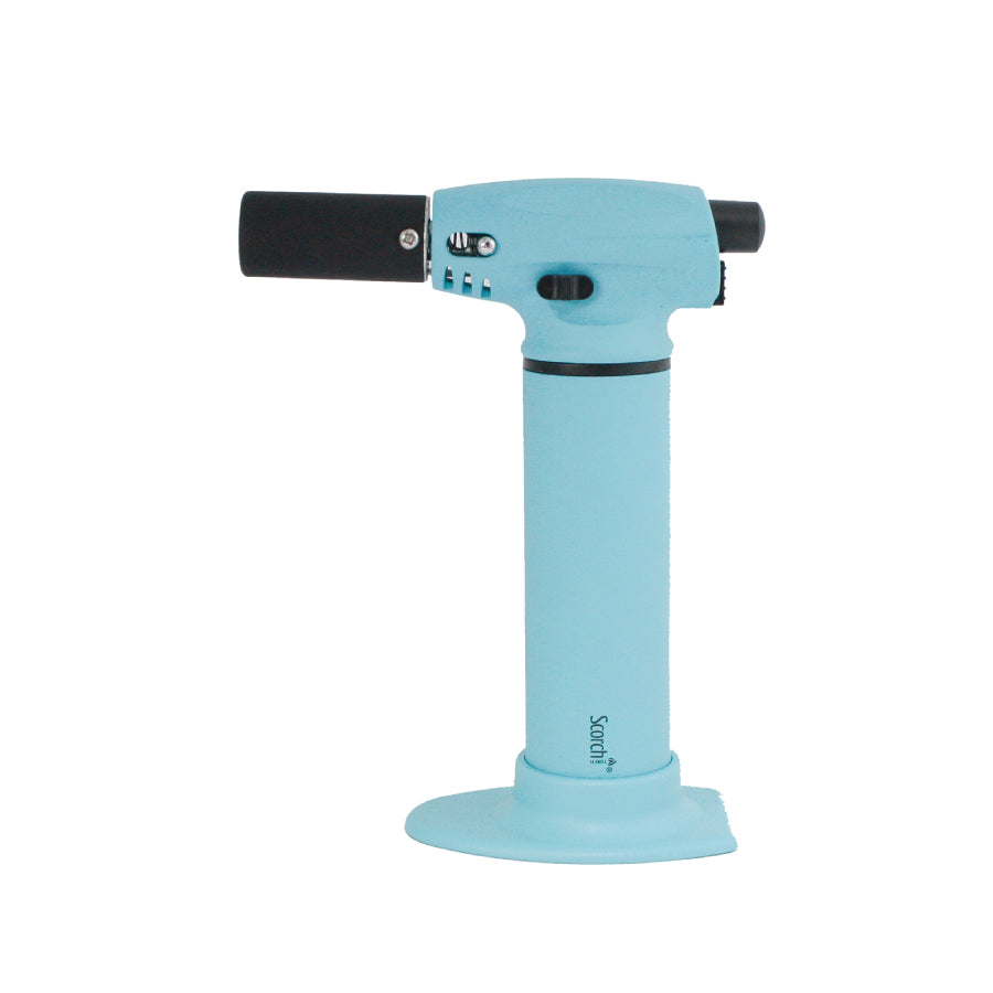 Scorch 51317 Cigar Torch Lighter in Blue — 7" tabletop butane torch, 2500°F adjustable flame, 90° angled nozzle, piezo ignition