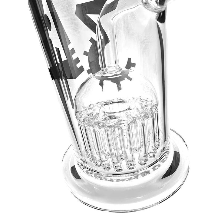 Close-up of the 34-arm tree percolator inside the AFM - 34 Arm Tube, emphasizing intricate glasswork and superior diffusion design.