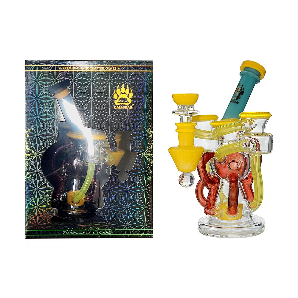Calibear Artistic Recycler Dab Rig with Opal Mango Yellow with gift box