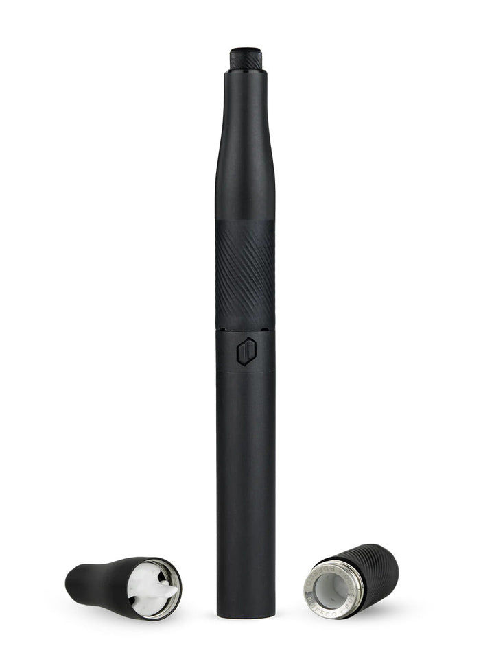Matte black New Puffco Plus Pen vaporizer with enhanced airflow and sesh mode, available at 33% OFF for concentrate users.