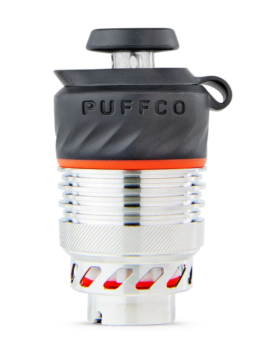 Puffco 3DXL Chamber Silver – angled view showing airflow slits, heating coil placement, and chamber size.