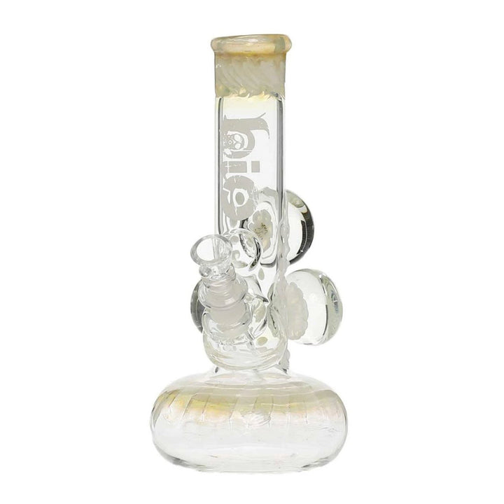 BIO 9-inch 3 Marble Bubble Bottom bong - White with Illuminati, UV reactive glass water pipe