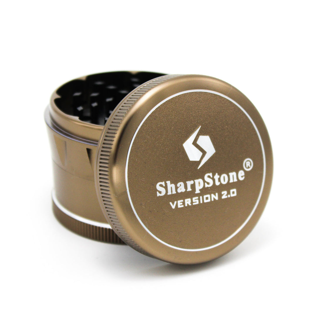 Sharpstone V2 4 Piece 2.5" Grinder in Green — aircraft-grade aluminum herb grinder with diamond teeth, pollen screen and kief catch