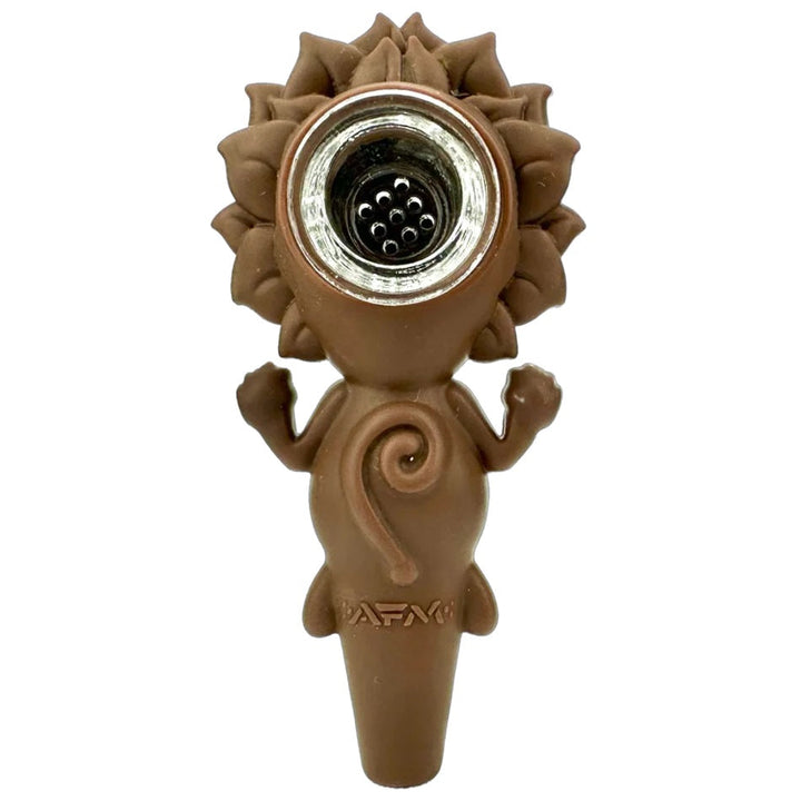 Back view of AFM Alien Flower Monkey silicone pipe showing heat-resistant bowl and embossed AFM logo on tail design.