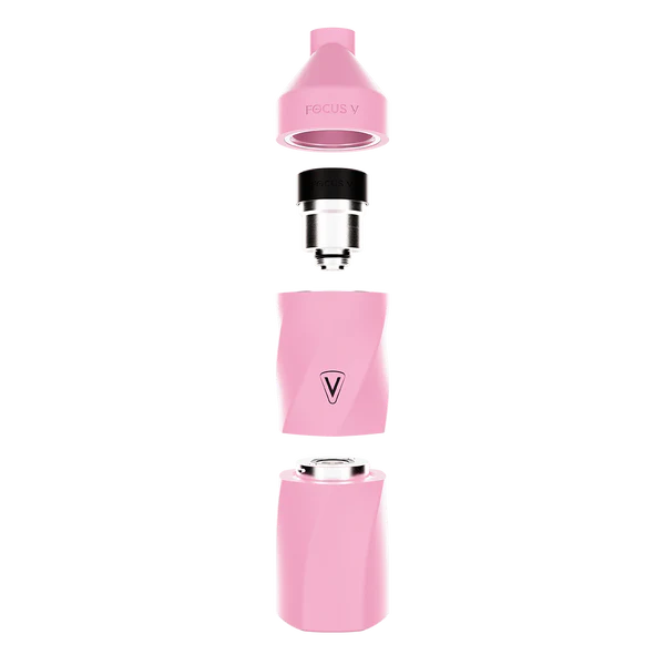 Focus V Aeris Bubblegum Pink – exploded image showing Intelli-Core heating tech and modular design.