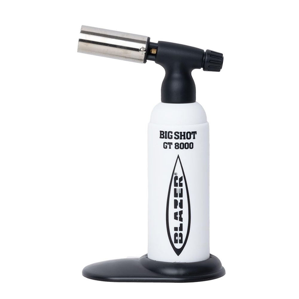 Blazer Big Shot GT8000 Torch in white with black letters - professional refillable butane torch with 2500°F flame
