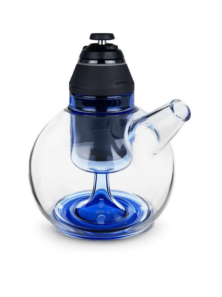 Angled view of Puffco Proxy Ripple in blue, showcasing its ergonomic design and ripple base, 25% OFF at Angies Boutique.