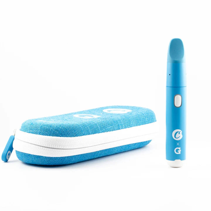 Cookies Micro+ vaporizer with matching blue travel case and branded zip pouch.