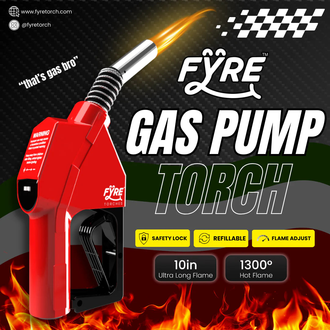 animation of Smyle Labs Fyre Gas Pump Torch showing retro chrome finish and ergonomic design