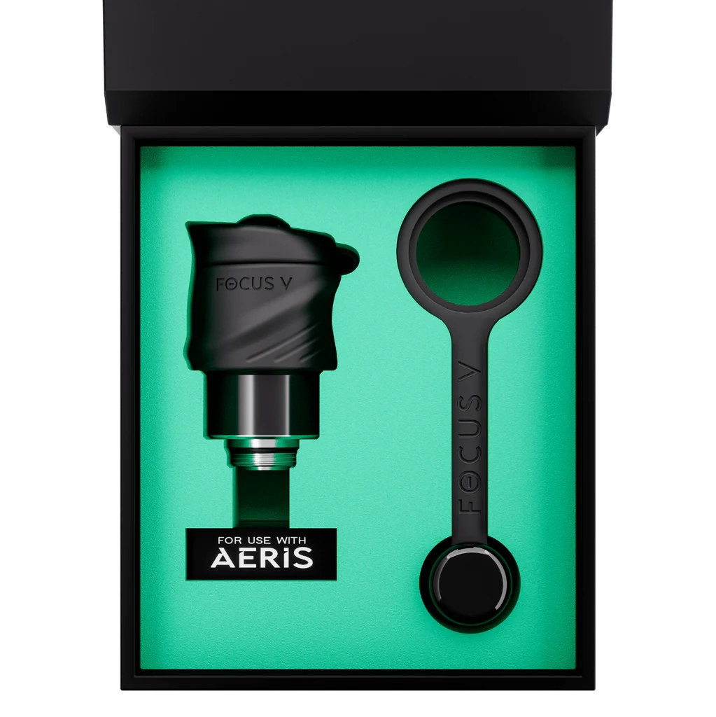 Focus V Intelli Core Max Atomizer kit for Aeris, includes atomizer and magnetic tool in premium green-lined packaging.
