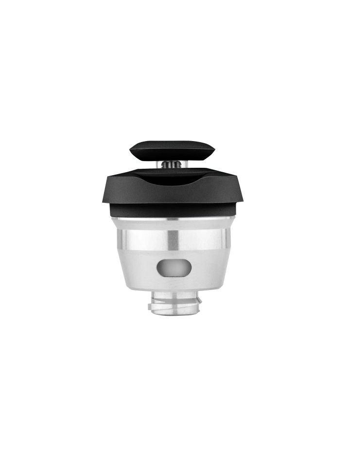 Puffco New Peak 3D Chamber with black top and stainless steel body, available at 20% off at Angies Boutique.