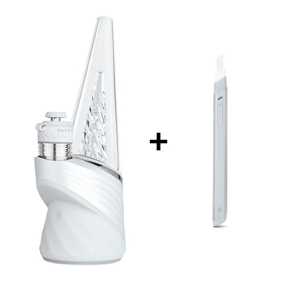Puffco Peak Pro V2 Pearl Bundle with 3DXL Chamber and Hot Knife – Elegant smart dab rig kit offering high vapor output, precision heat, and clean loading.