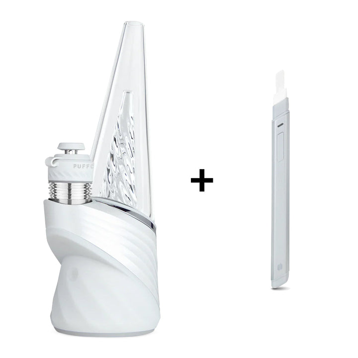 Puffco Peak Pro V2 Pearl Bundle with 3DXL Chamber and Hot Knife – Elegant smart dab rig kit offering high vapor output, precision heat, and clean loading.
