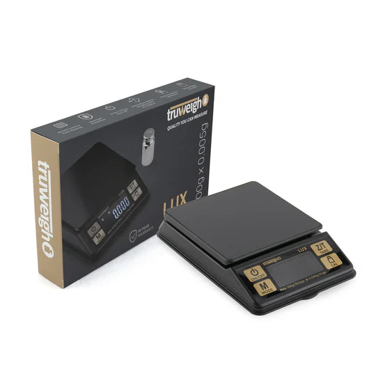 truweigh lux digital scale retail packaging box with scale shown open