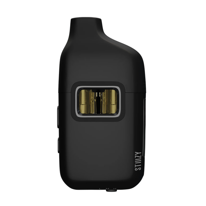 Stiiizy Bar Battery in Black — front view of the closed dual-pod chamber vape device with LED display (pods sold separately, not included)