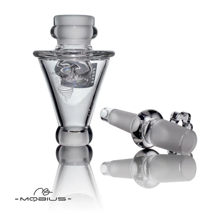 Mobius Snap Trap (Female Fitting) shown disassembled, highlighting its easy-to-clean glass components and odor-reducing functionality.