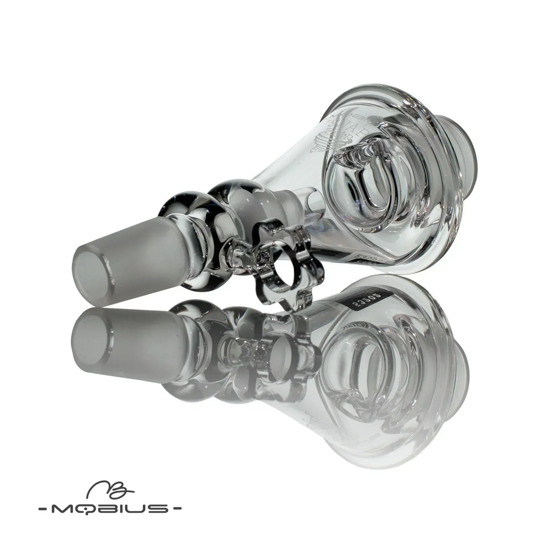 Close-up of Mobius Snap Trap (Female Fitting) showing durable borosilicate glass and ergonomic handle for secure attachment.