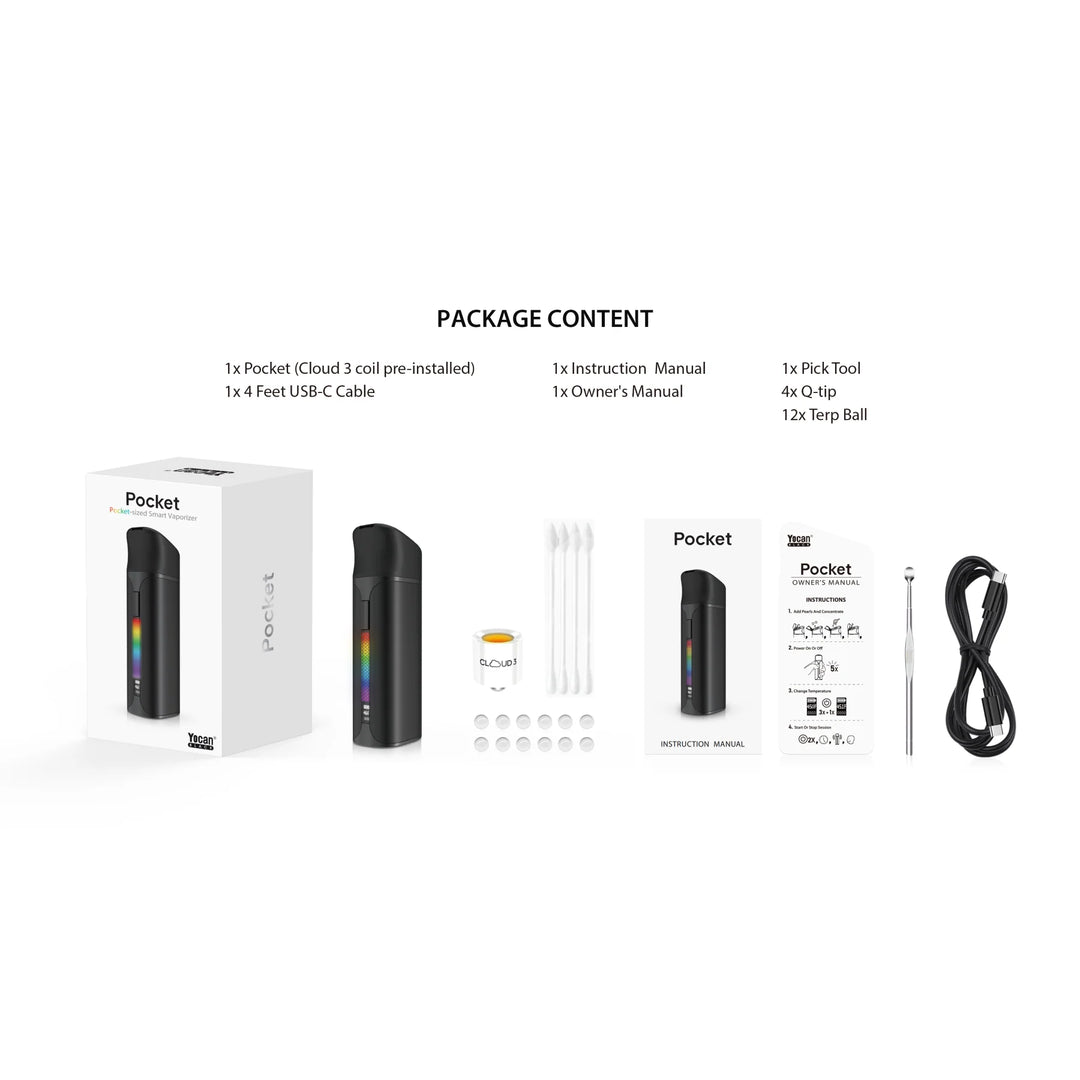 Yocan Pocket Vaporizer Jet Black packaging and accessories