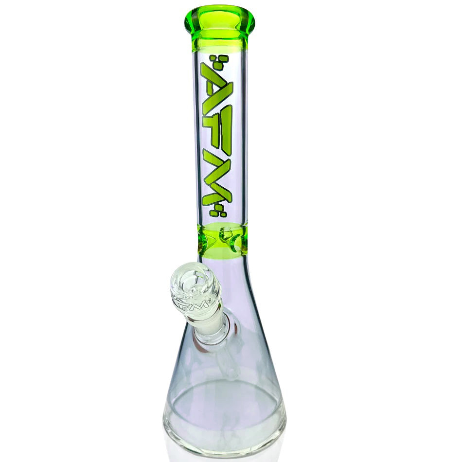 AFM - 12" Two Tone Beaker water pipe in green with 18mm female joint, 14mm male bowl, and 3 ice pinches for smooth hits.