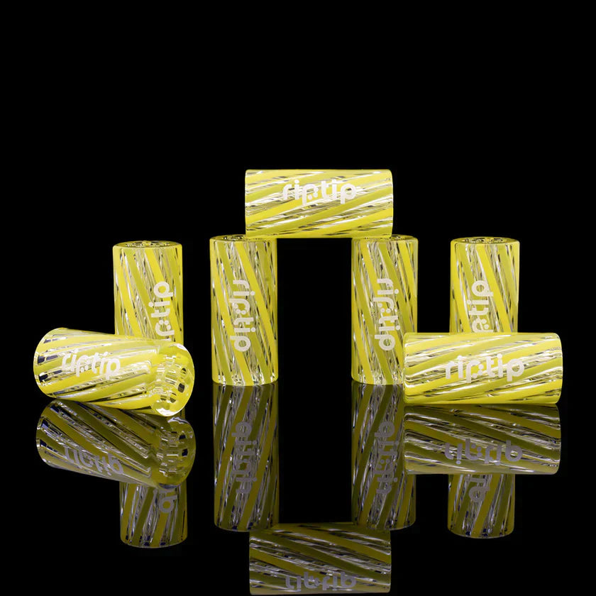 Acid Gremlin yellow Gordo Scientific Rip Tips, reusable glass filter tips for joints, festive design with smooth draw performance.
