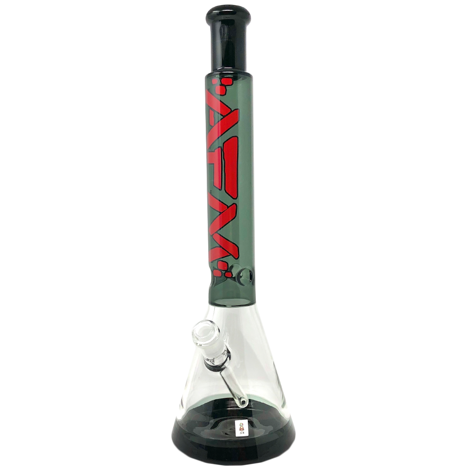 AFM Glass 18in Two Tone Beaker Black &amp; Red — black and red two-tone beaker bong with ice pinch and downstem