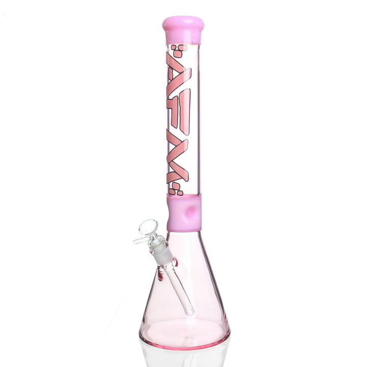 AFM Glass 18in Two Tone Beaker Pink — borosilicate beaker bong with pink two-tone colorway, front view