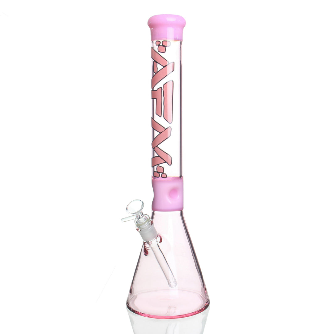 AFM Glass 18in Two Tone Beaker Pink — borosilicate beaker bong with pink two-tone colorway, front view