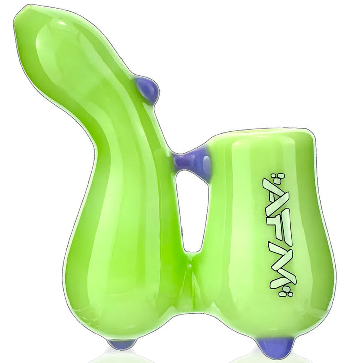 AFM Glass Standup Sherlock Pipe — Slime Green colorway standing sherlock pipe, alternate angle