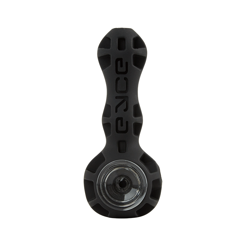 Eyce - Silicone Spoon Black pipe featuring a durable, heat-resistant silicone body with a glass bowl insert, ideal for portable smoking use.