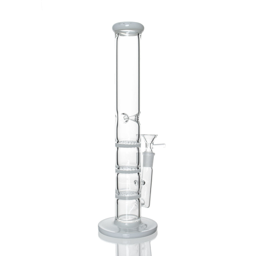 12" Straight Triple Honeycomb in White — side angle view showing the three stacked honeycomb percs through the tube
