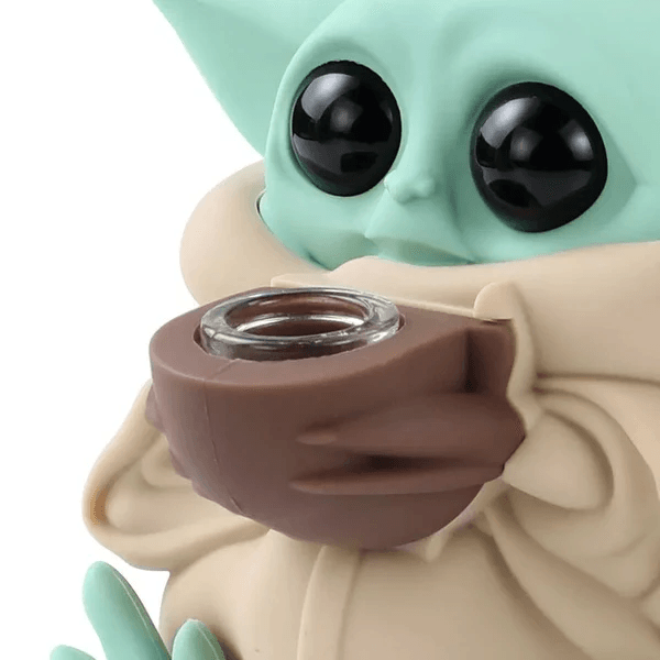 Angies Boutique 5in Silicone Baby Grogu Bubbler — Grogu-shaped silicone bubbler, alternate angle
