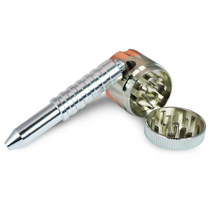 Angies Boutique 6 Shooter Revolver Pipe with Grinder — novelty revolver-style metal pipe with built-in grinder, alternate angle