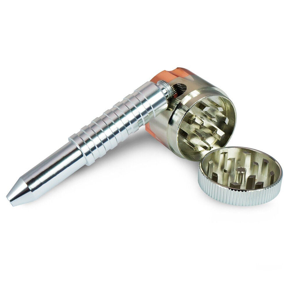 Angies Boutique 6 Shooter Revolver Pipe with Grinder — novelty revolver-style metal pipe with built-in grinder, alternate angle