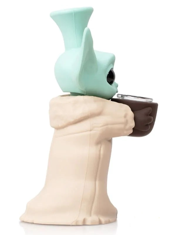 Angies Boutique 6in Silicone Standing Grogu Bubbler — standing Grogu silicone bubbler, alternate angle
