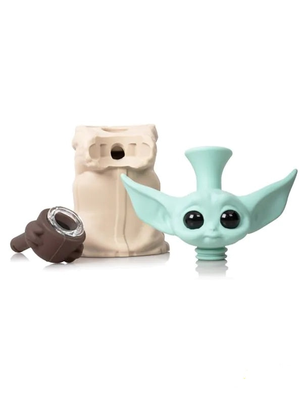 Angies Boutique 6in Silicone Standing Grogu Bubbler — standing Grogu silicone bubbler, detail view