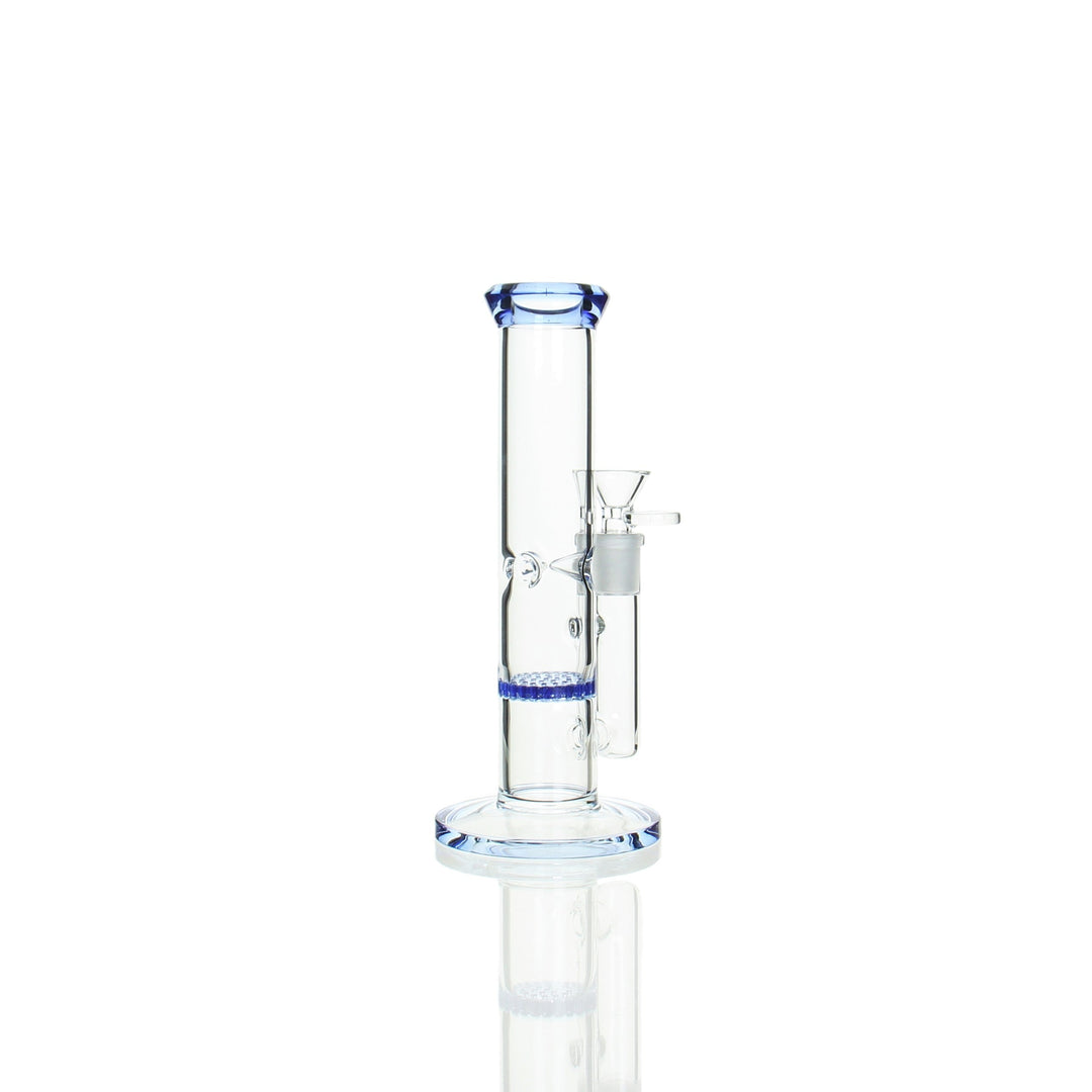 8 inch Straight Stemless Honeycomb Tube bong Blue, alternate angle showing honeycomb perc