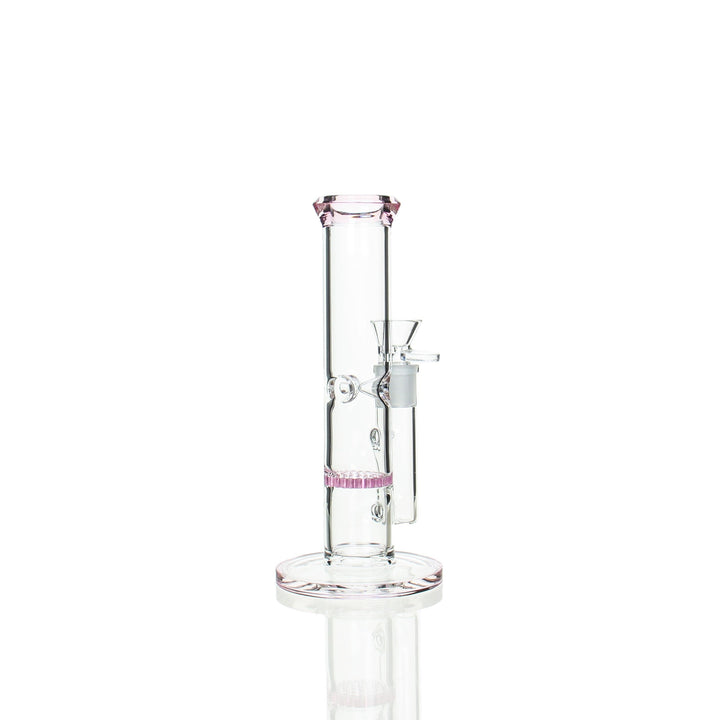 8 inch Straight Stemless Honeycomb Tube bong Pink, alternate angle showing honeycomb perc