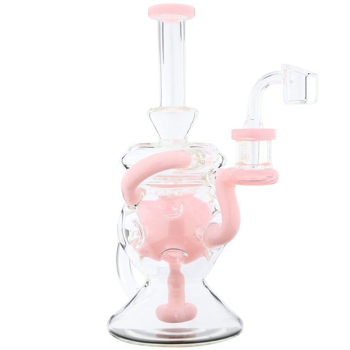 9-inch showerhead recycler dab rig — pink Swiss ball perc glass water pipe