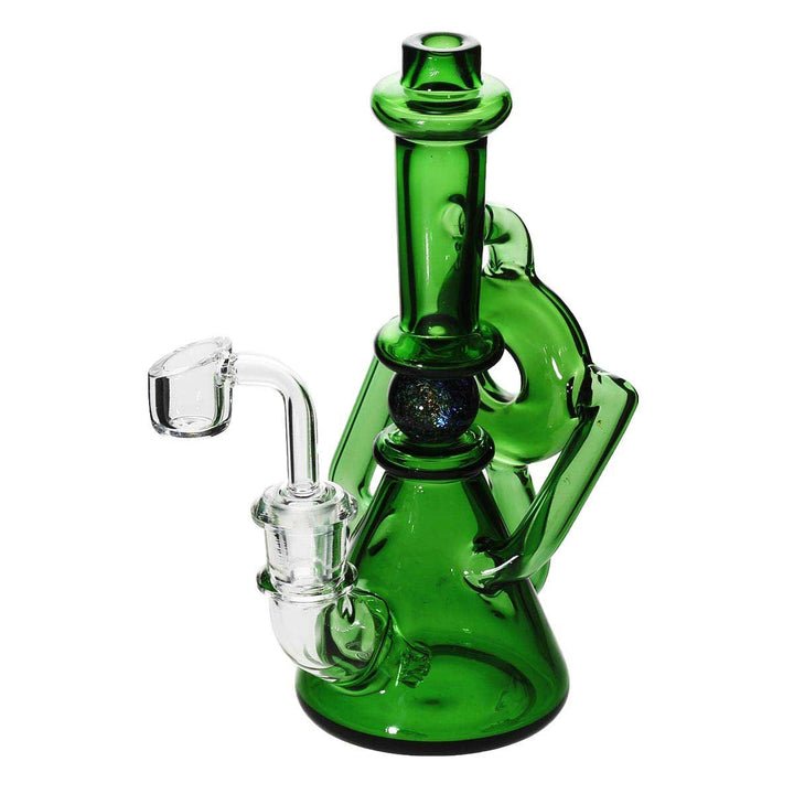 Ball spindle recycler dab rig — green banger hanger glass concentrate rig with twin recycling arms