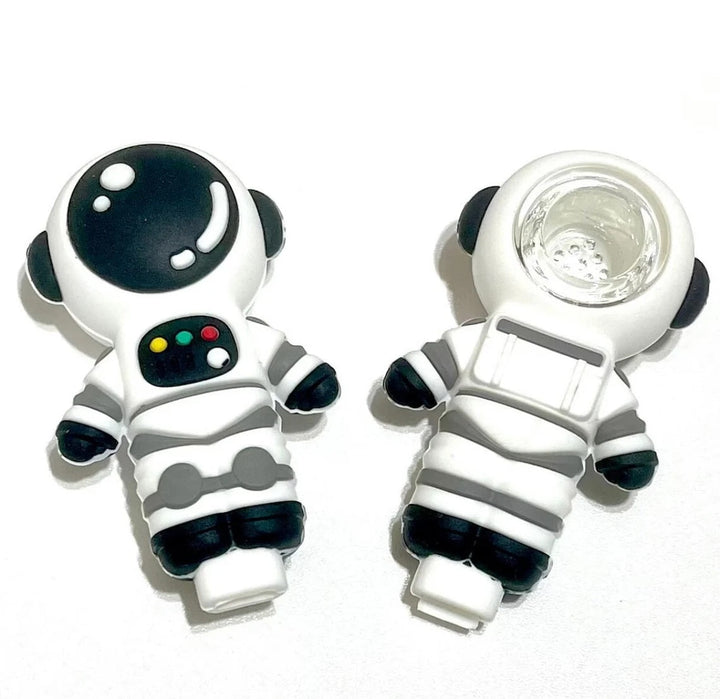 Angies Boutique Silicone Astronaut Pipe — astronaut-shaped silicone hand pipe, alternate angle
