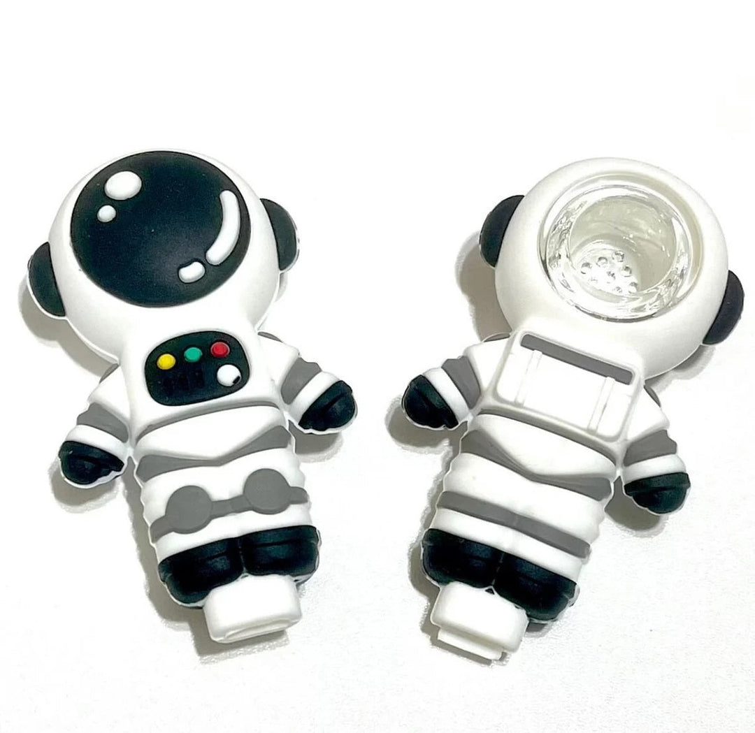 Angies Boutique Silicone Astronaut Pipe — astronaut-shaped silicone hand pipe, alternate angle