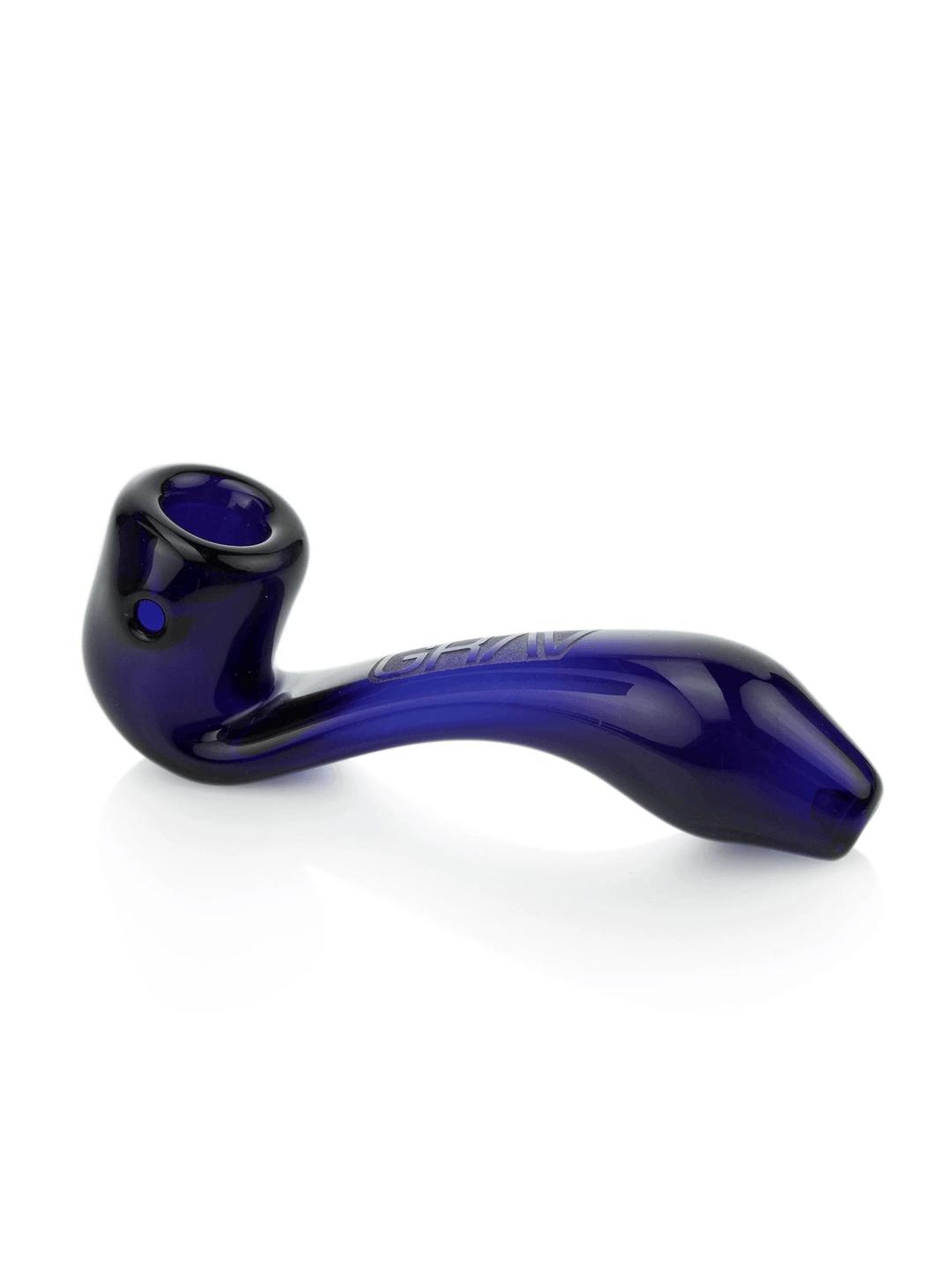 Grav - Mini Classic Sherlock dark blue pipe made from durable borosilicate glass, designed for discreet and smooth flower use.