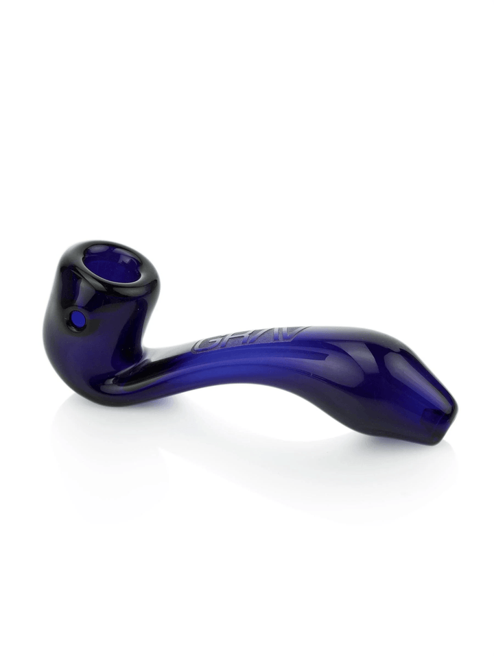 Grav - Mini Classic Sherlock dark blue pipe made from durable borosilicate glass, designed for discreet and smooth flower use.