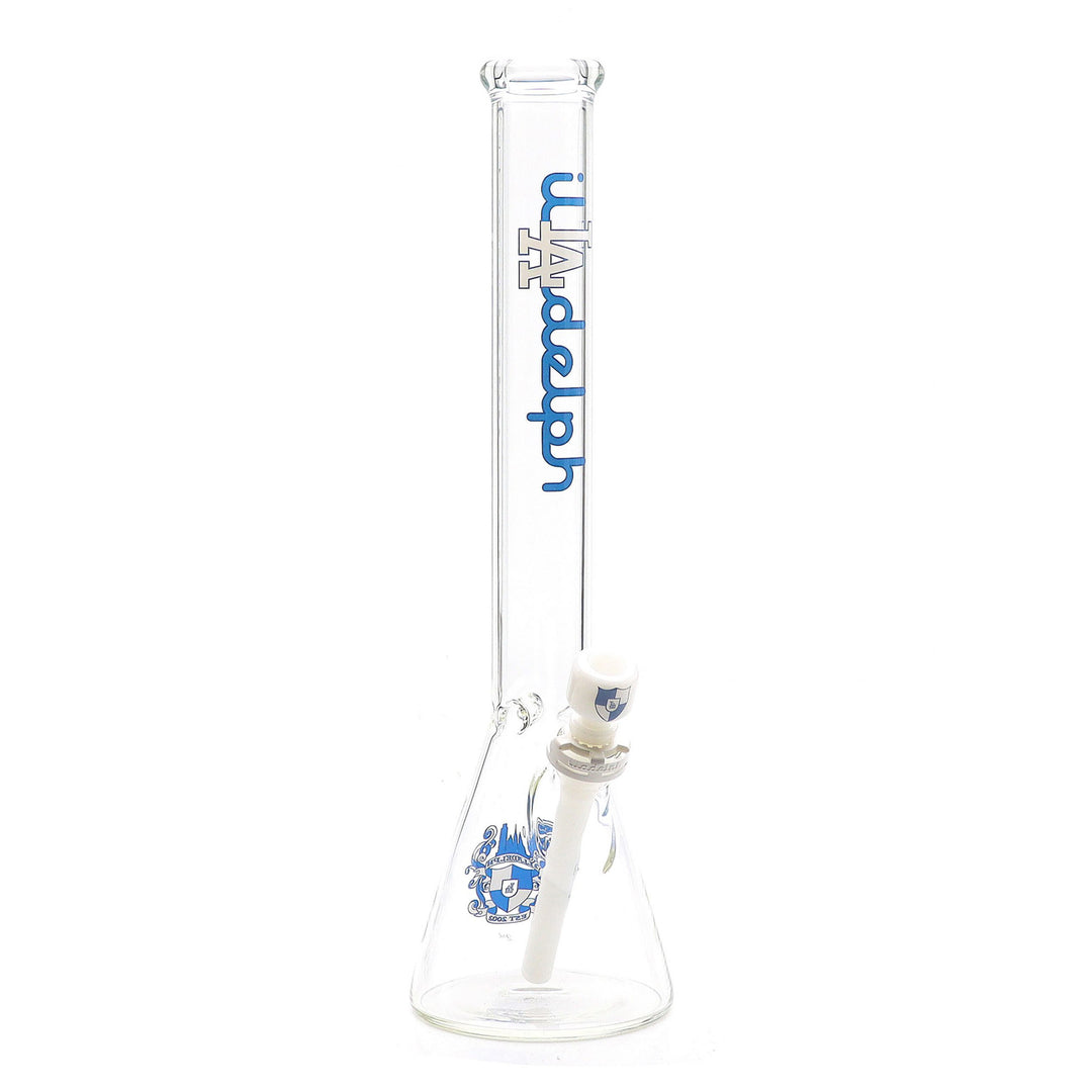 illadelph 5mm short beaker with la label displaying compact beaker base design and thick handblown borosilicate glass