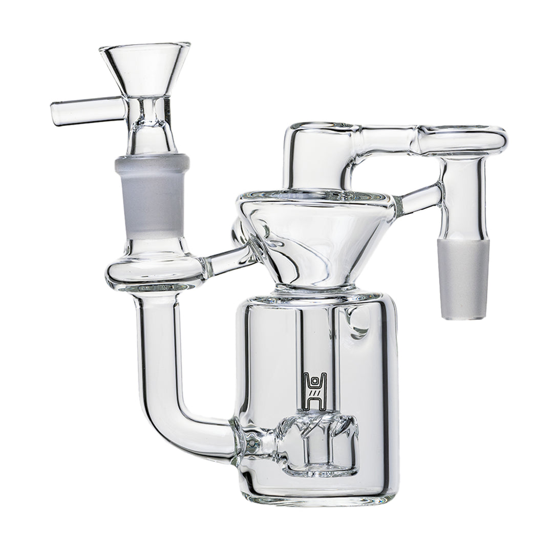Human Grade 14 mm Recycler Ash Catcher angled view showing water filtration system