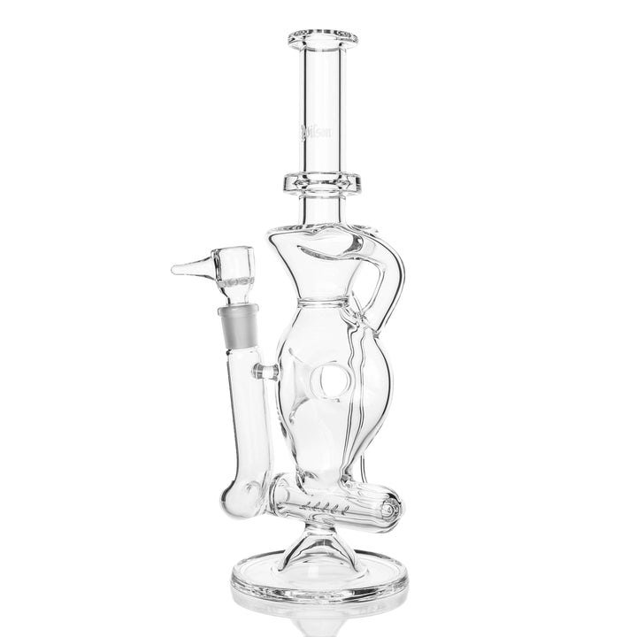 Ben Wilson Triple Donut Inline Recycler in Clear, handblown recycler bong
