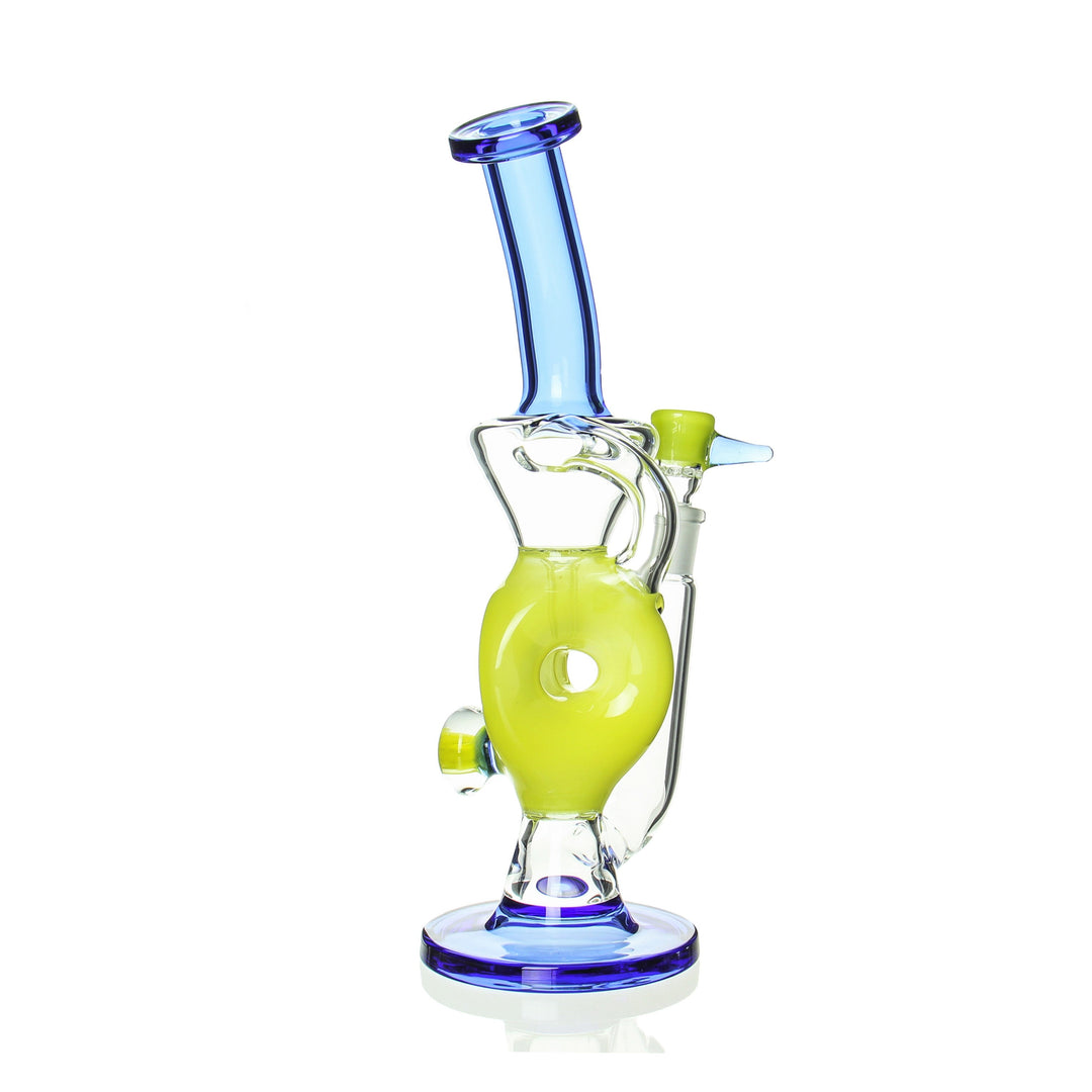 Ben Wilson Disc Perc Tube Recycler Blue &amp; Yellow handblown dab rig - alternate view